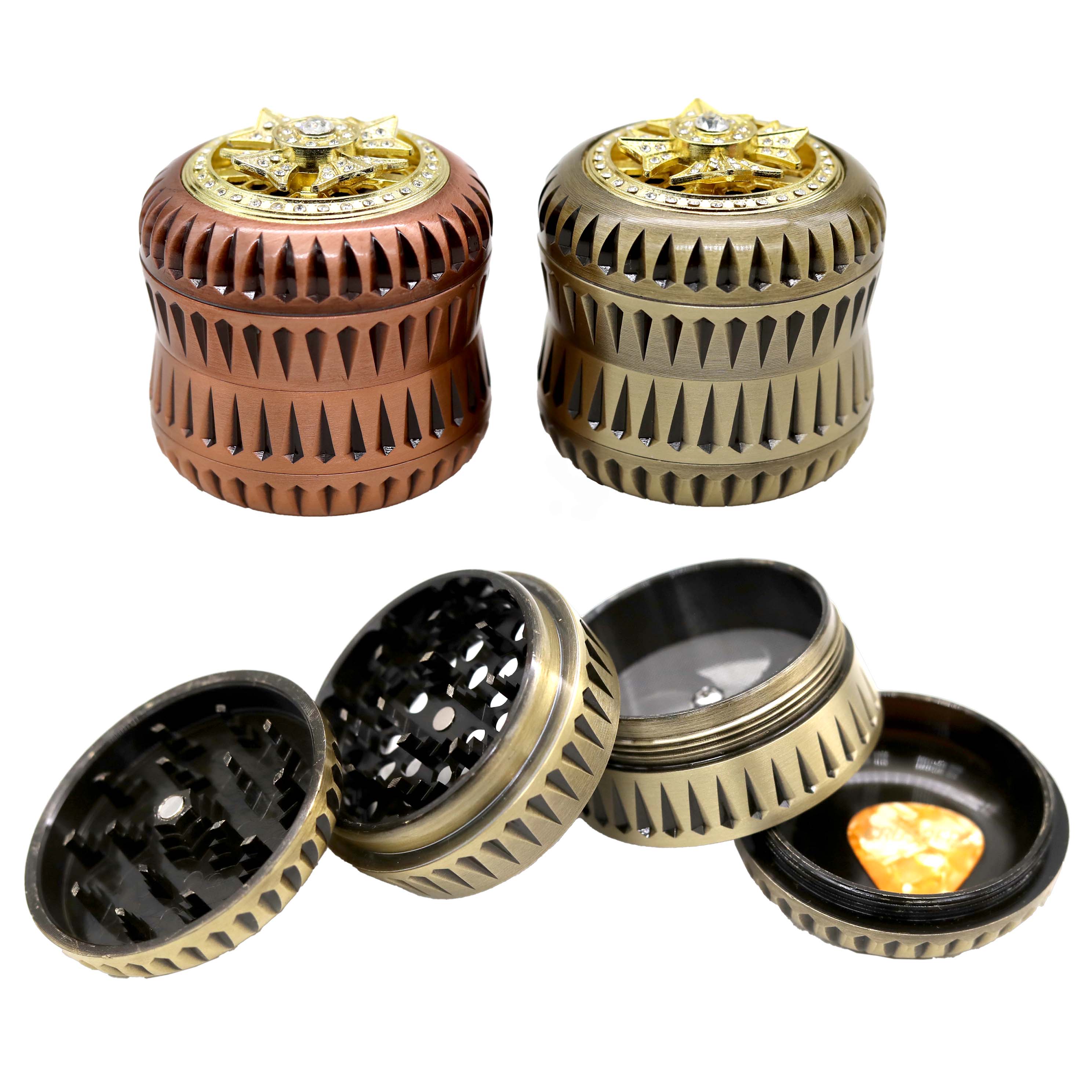 Crushers Metallic Drum Shaped Jeweled 4 Part Grinder (GR261) | 63mm | Assorted Colors product image